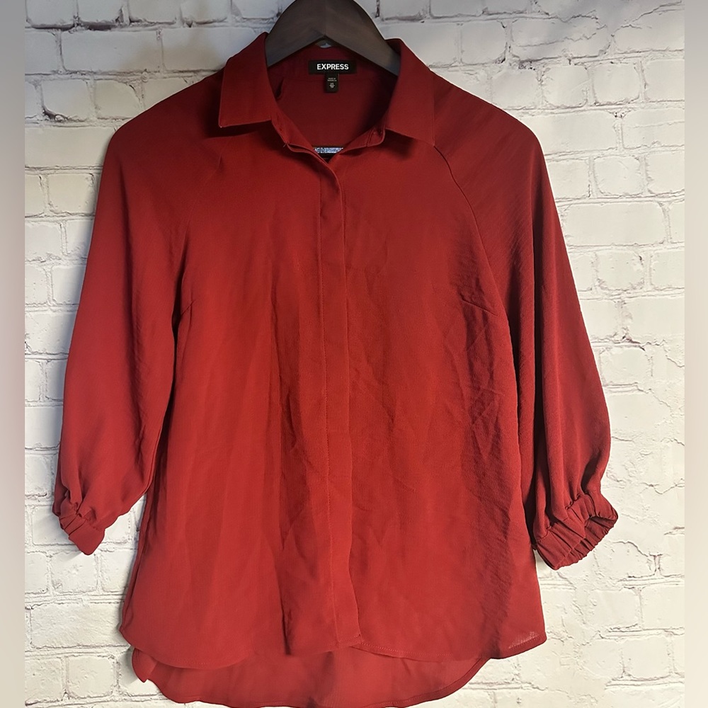 Express Button Down Dark Red Blouse - image 1